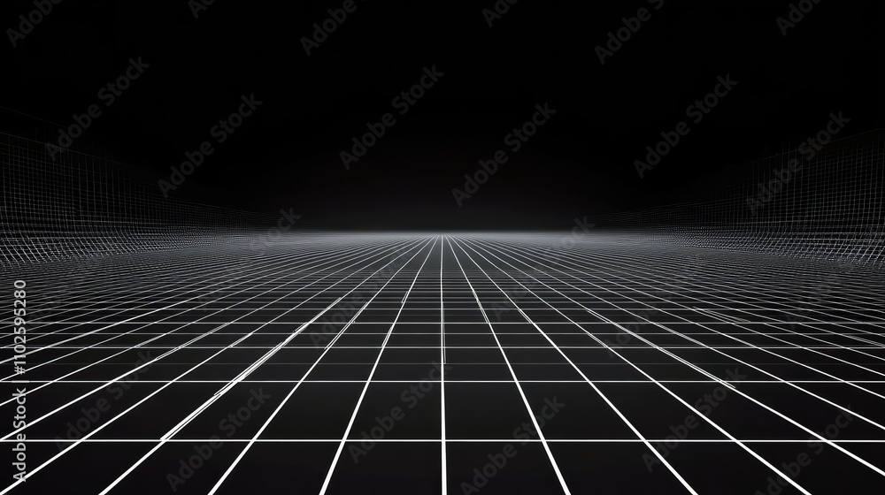 Naklejka premium Abstract Perspective Grid Background in Black and White Design