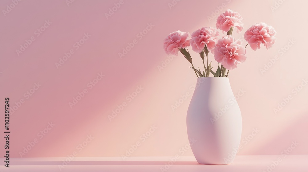 Soft Pink Carnations in a White Vase Against a Pastel Background Soft Pink Carnations in a White Vase Against a Pastel Background