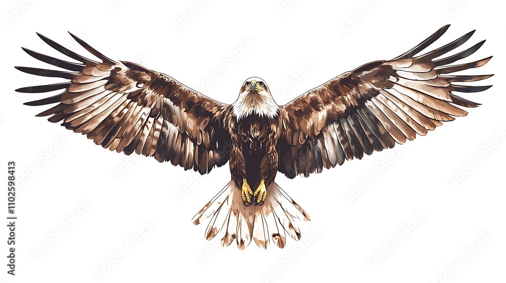 Obraz premium An eagle soaring through the sky with wings fully extended isolated on white background