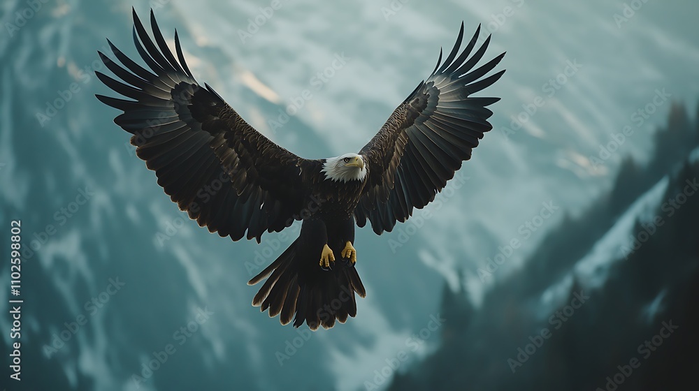Fototapeta premium An eagle soaring through the sky with wings fully extended