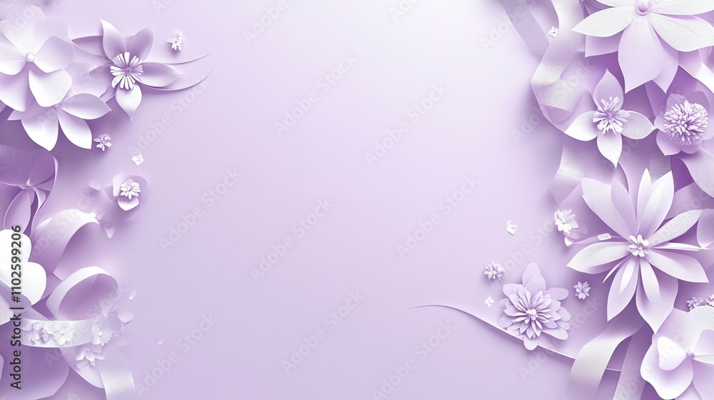Lavender Paper Flowers Border on Purple Background Lavender Paper Flowers Border on Purple Background