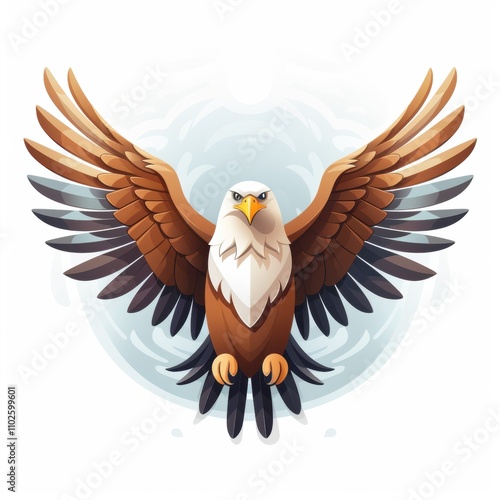 Stunning Cartoon Eagle with Outstretched Wings, Captivating Color Palette, and Dynamic Design Ideal for Artistic Projects and Wildlife Themes photo