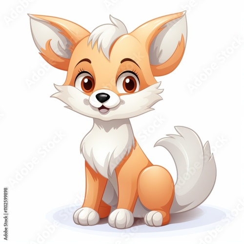 Cute and Adorable Cartoon Fox Character with Big Eyes and Fluffy Tail, Perfect for Children’s Animation, Logos, or Illustrations on a White Background photo