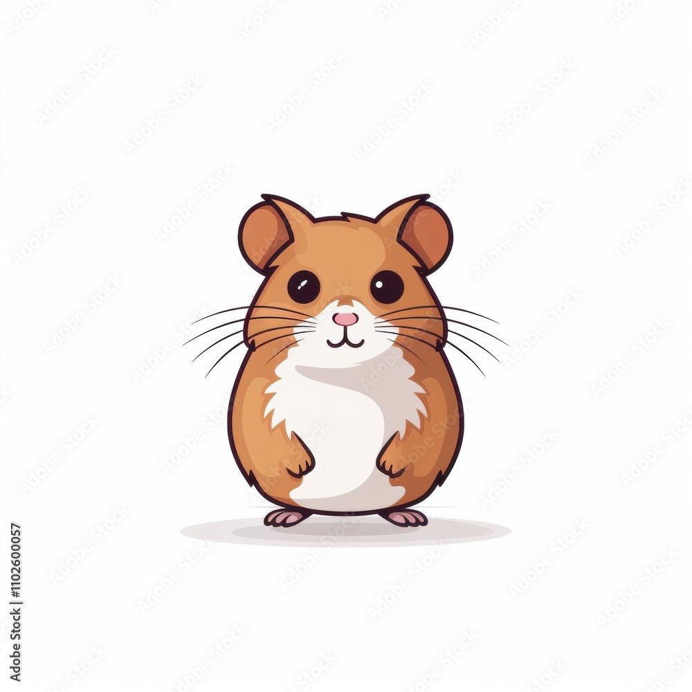Cute Cartoon Hamster with Brown Fur and White Patch, Standing Upright on a White Background, Ideal for Children's Illustrations and Pet Themes Cute Cartoon Hamster with Brown Fur and White Patch, Standing Upright on a White Background, Ideal for Children's Illustrations and Pet Themes