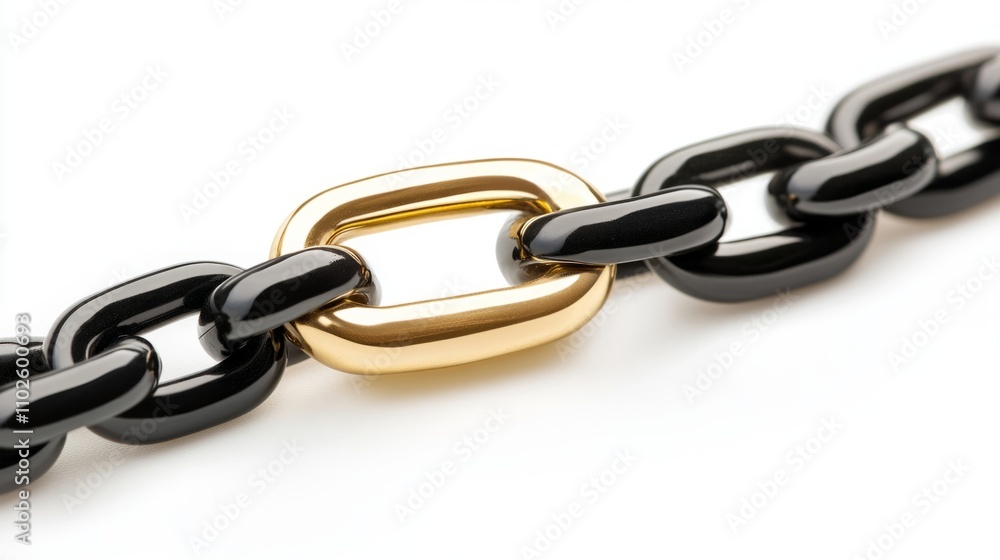 Obraz premium A golden link connecting two black chain segments, symbolizing strength, connection, leadership, or the power of a single crucial link within a system