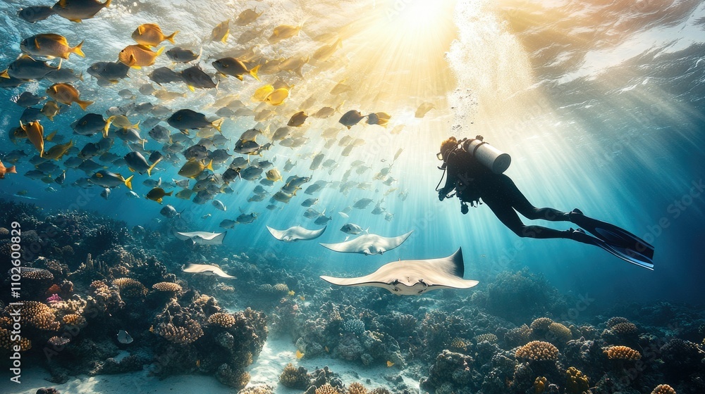 © Nuttaya Nampai - Underwater Exploration of Marine Life with Diver and Rays