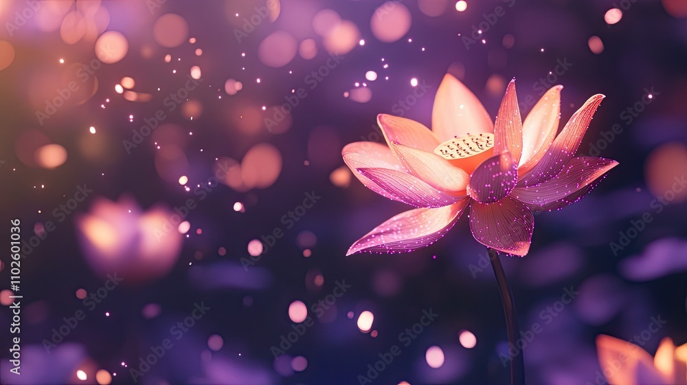 Beautiful Pink Lotus Flower with Sparkles in Dreamy Background Beautiful Pink Lotus Flower with Sparkles in Dreamy Background