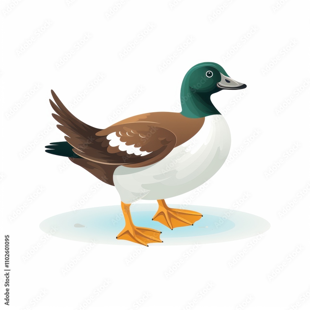 Charming Cartoon Duck Standing on a Light Blue Surface, Showcasing a Colorful Plumage with Unique Features and Friendly Expression in a Minimalist Style Charming Cartoon Duck Standing on a Light Blue Surface, Showcasing a Colorful Plumage with Unique Features and Friendly Expression in a Minimalist Style