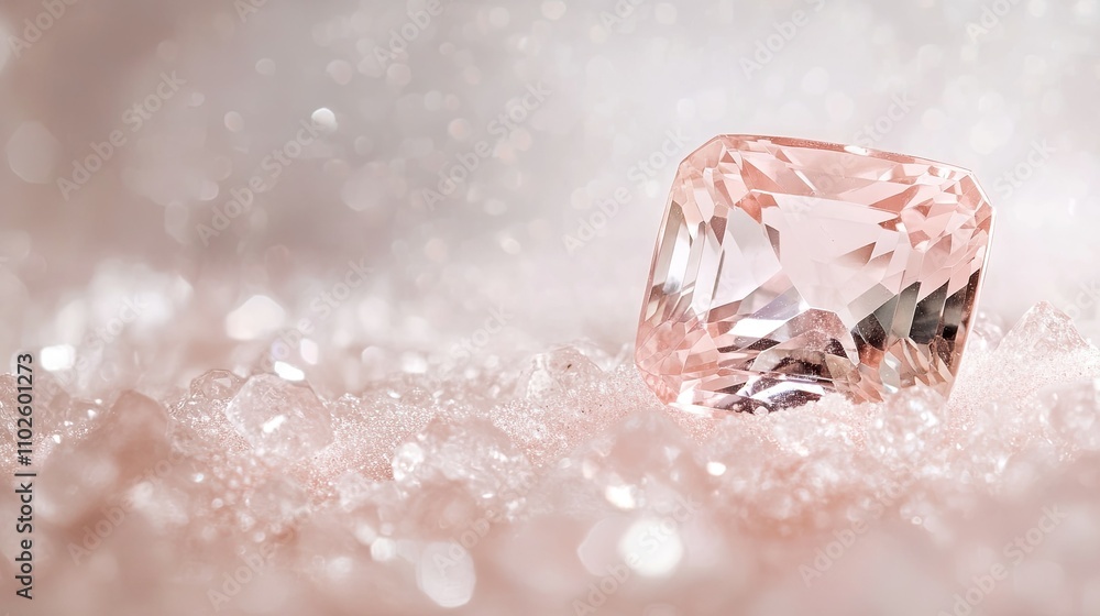Elegant Pink Gemstone Sparkling on a Bed of Shimmering Crystals Elegant Pink Gemstone Sparkling on a Bed of Shimmering Crystals