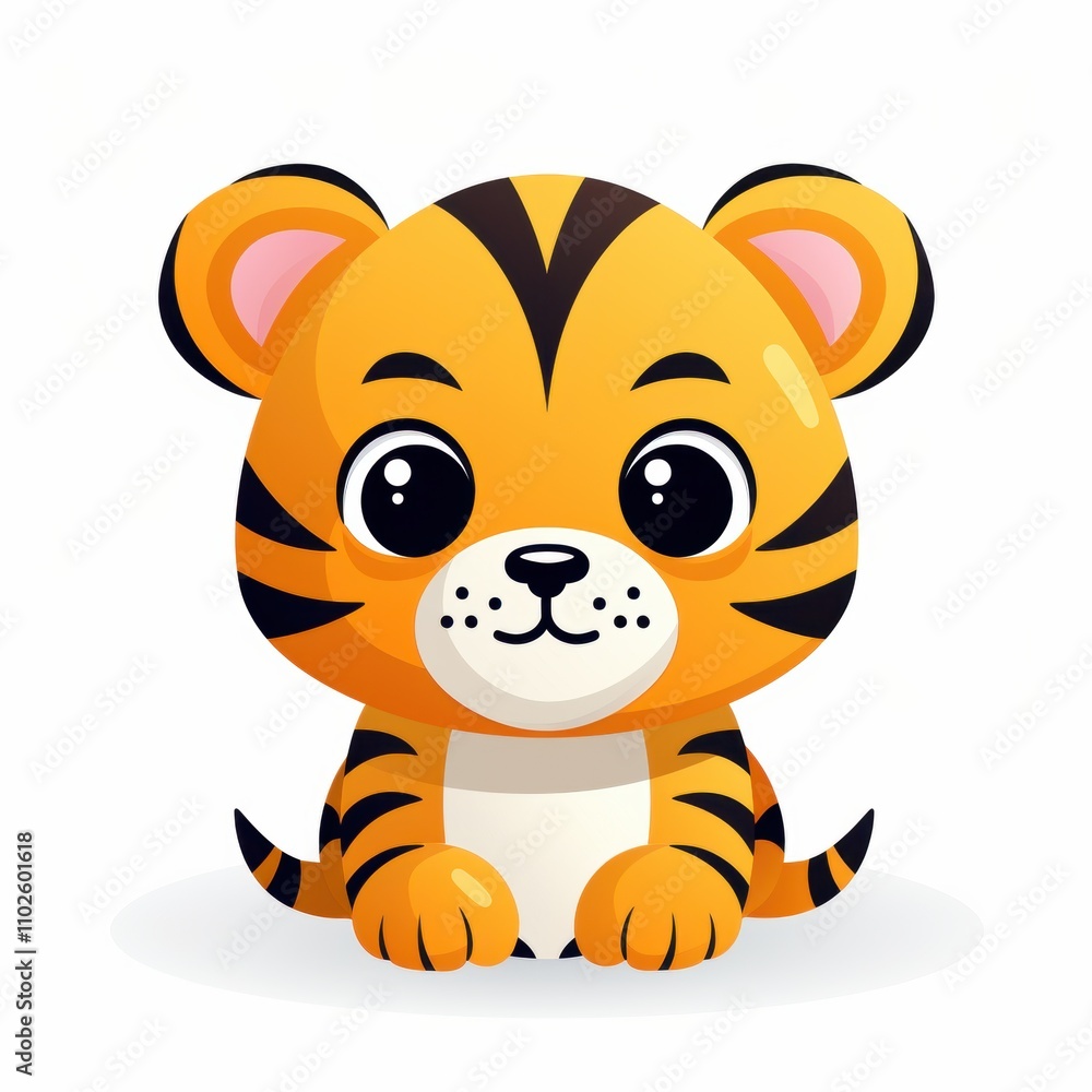 Adorable Cartoon Tiger Character with Big Eyes and Cheerful Expression in Bright Colors for Children's Illustrations and Designs Adorable Cartoon Tiger Character with Big Eyes and Cheerful Expression in Bright Colors for Children's Illustrations and Designs