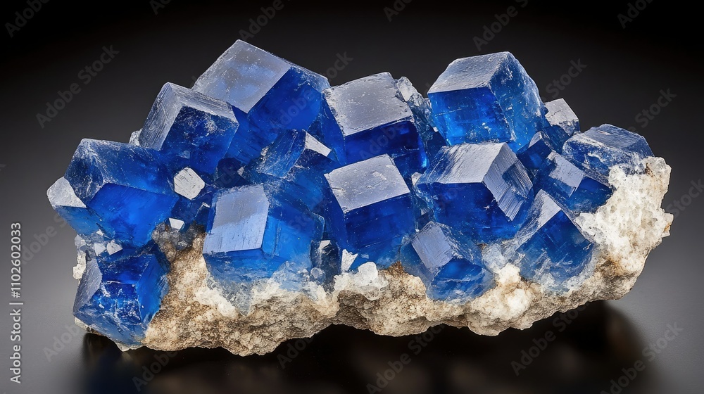 Stunning Blue Crystal Mineral Cluster on Dark Background Stunning Blue Crystal Mineral Cluster on Dark Background