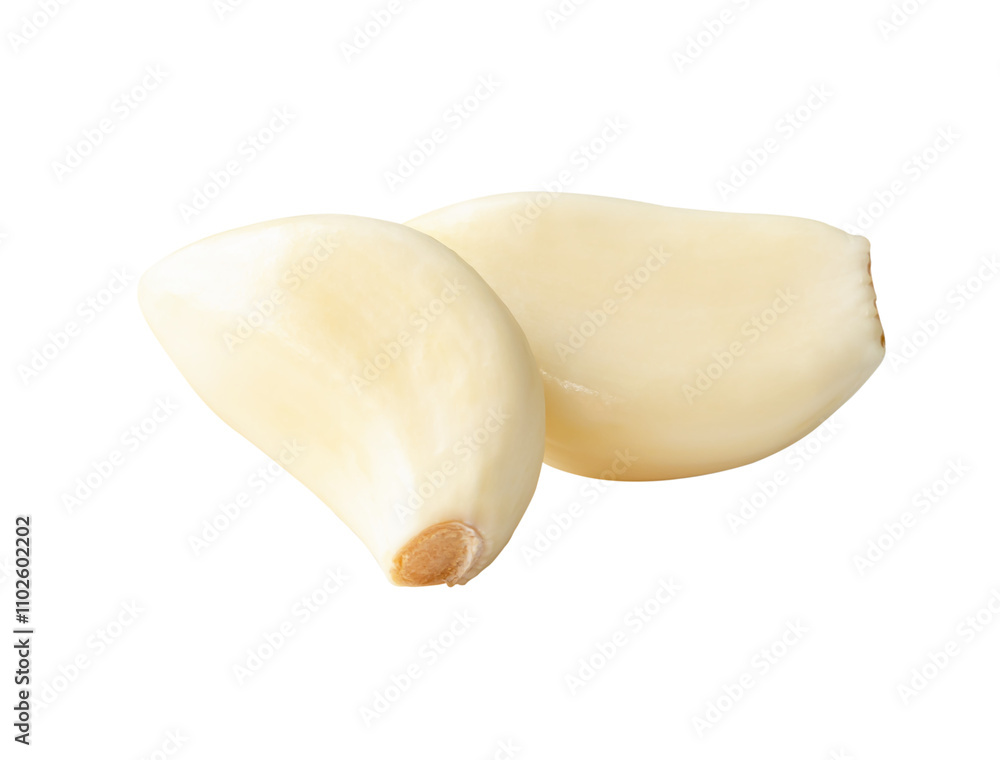 Side view of peeled garlic cloves in stack isolated with clipping path in png file format Side view of peeled garlic cloves in stack isolated with clipping path in png file format