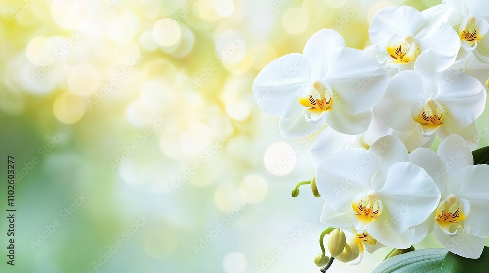 Elegant White Orchids Against a Soft Green Bokeh Background Elegant White Orchids Against a Soft Green Bokeh Background