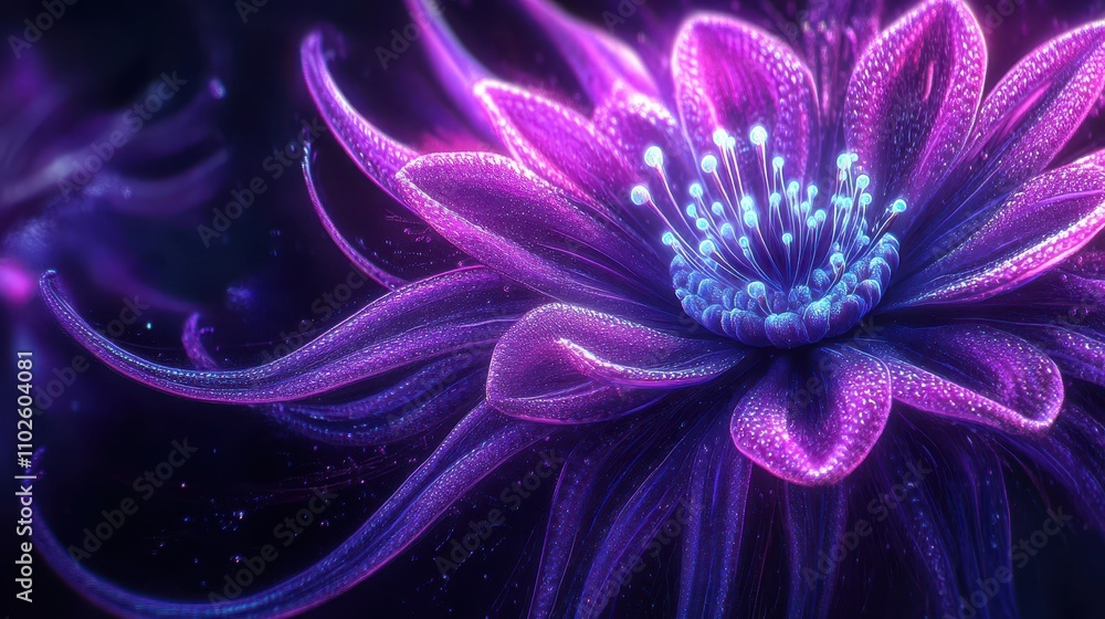 Luminous Purple Flower Glowing In Darkness Luminous Purple Flower Glowing In Darkness