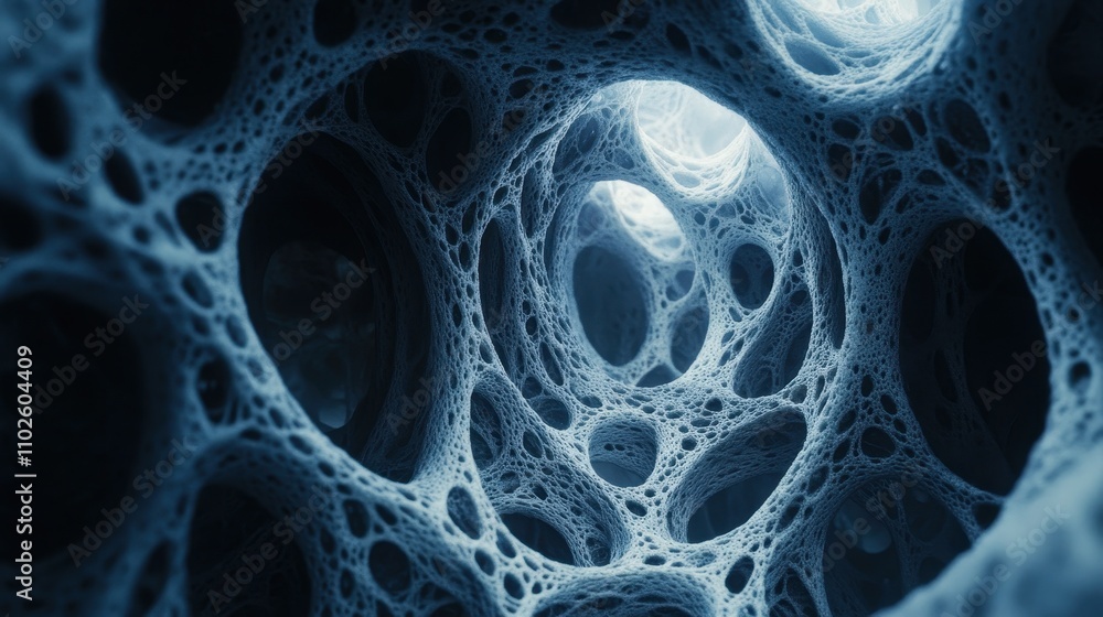 Abstract Blue Cellular Structure Showing Inner Cavities Abstract Blue Cellular Structure Showing Inner Cavities