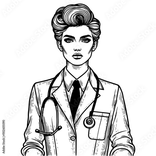 Woman doctor, illustration sketch. Generative ai.