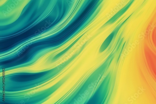 A colorful, abstract painting with a yellow and green swirl