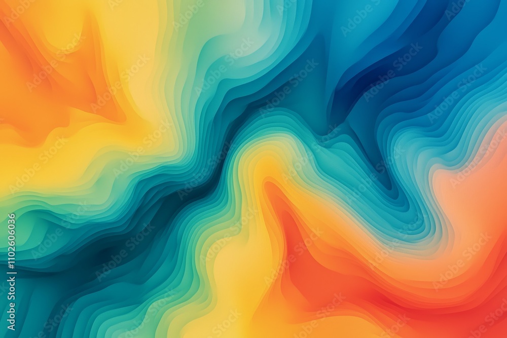 A colorful, abstract painting with a blue and yellow line A colorful, abstract painting with a blue and yellow line
