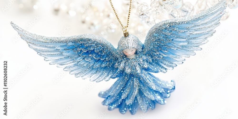 Fototapeta premium Smiling Angel Christmas Ornament, White Background