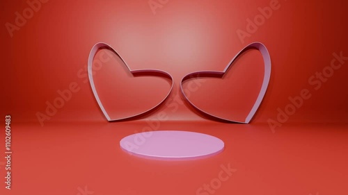 Love heart line shape pink podium stage stand exhibition showcase red pink color background wallpaper blank empty display advertisement marketing 14 fourteen february happy valentine day wedding gift