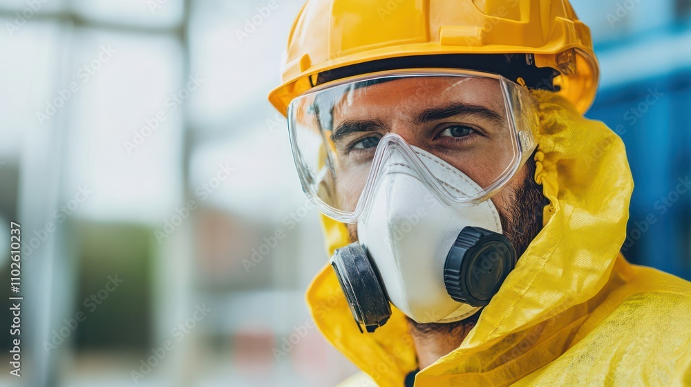 A dedicated worker in safety gear, highlighted by a clean green environment for focus A dedicated worker in safety gear, highlighted by a clean green environment for focus