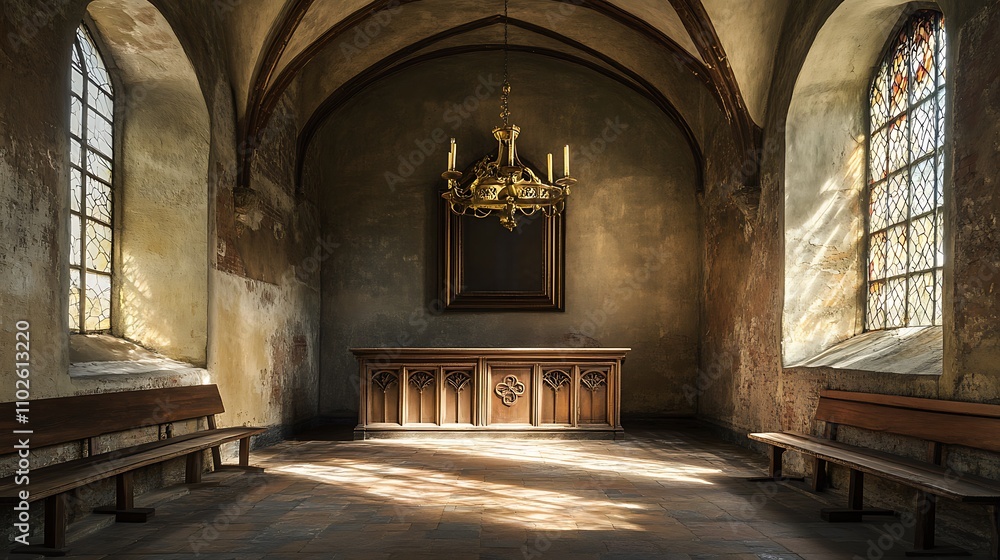 Fototapeta premium Ancient Church Interior Sunlight