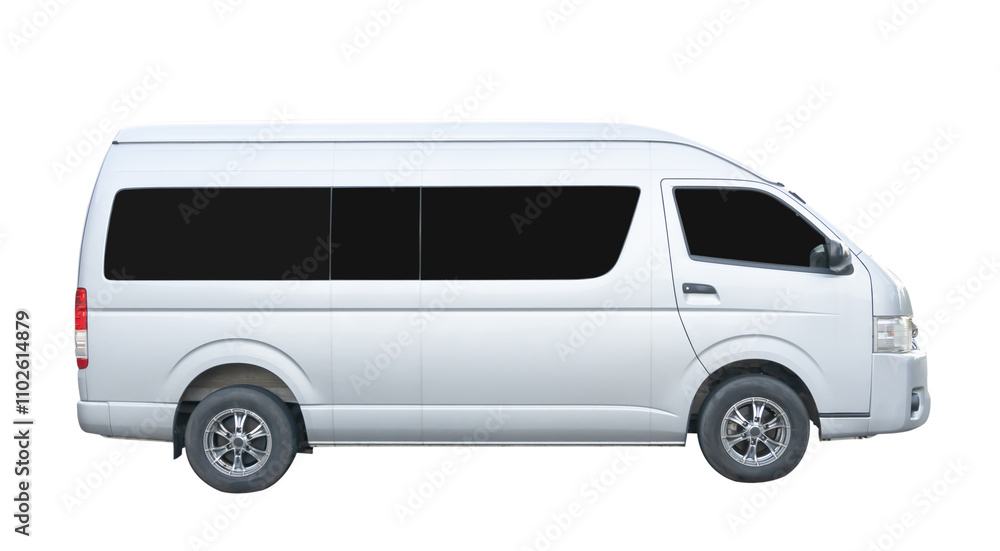 Side view of white van car isolated with clipping path in png file format Side view of white van car isolated with clipping path in png file format