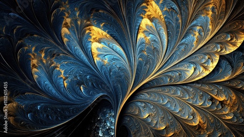 Abstract Blue Gold Swirling Floral Art Design