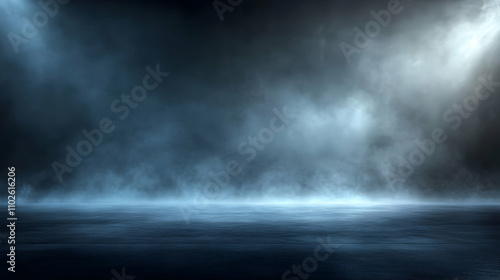 Dark Moody 3D Digital Background with Fog and Lighting Effects, Ideal for Dramatic Presentations or Designs