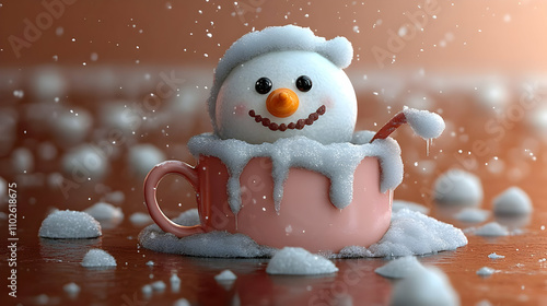 3D Winter Snowman in Mug Il...