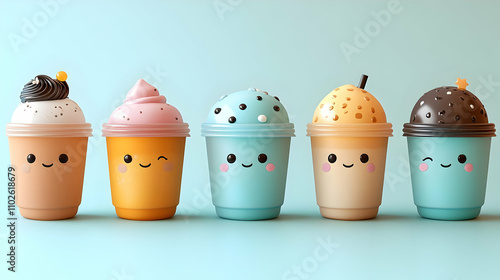 Cute 3D Ice Cream Cups Illu...