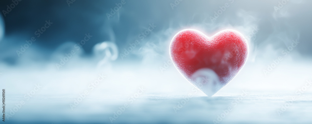 Fototapeta premium A glowing heart symbolizing love surrounded by soft mist and ethereal lighting.