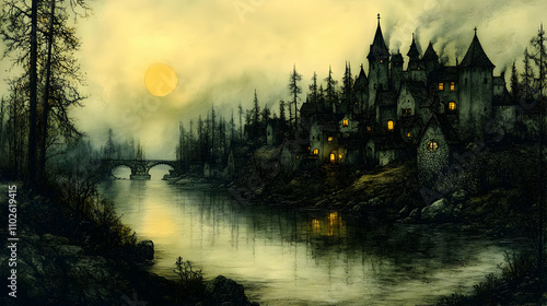 Nocturnal River Village Ill...