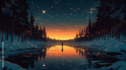 Winter Sunset Illustration:...