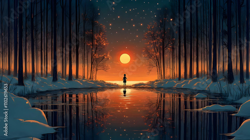 Winter Sunset Illustration:...