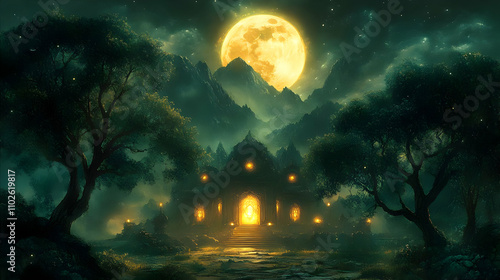 Enchanted Temple Night Illu...