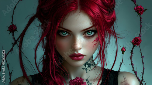 Crimson Hair Fantasy Woman ...