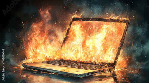 Burning Laptop Illustration...