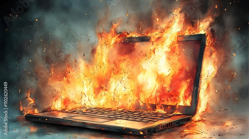 Burning Laptop Illustration...