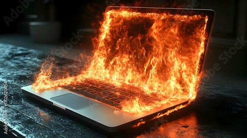 Burning Laptop 3D Illustration