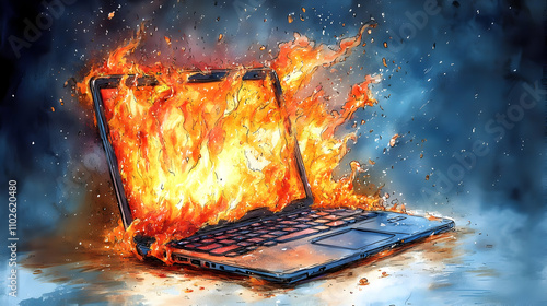 Burning Laptop Illustration...