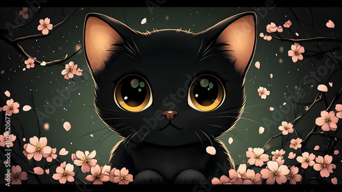 Cute Black Kitten Illustrat...