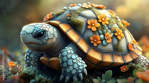 Floral Tortoise 3D Illustra...