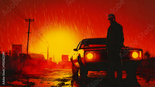 Rainy Sunset Drive Illustra...