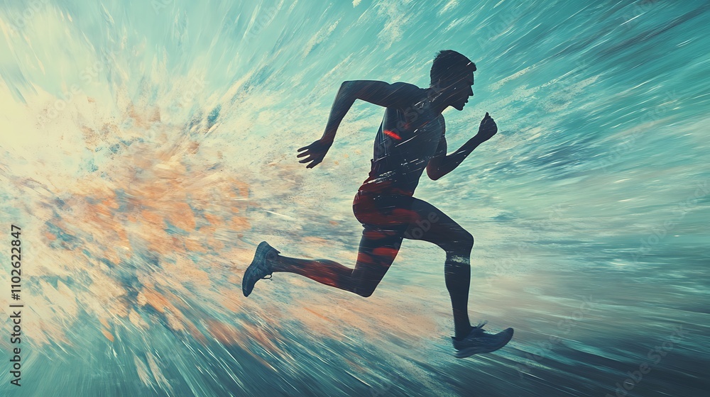 Silhouette of a runner in motion, blurred background suggesting speed and energy. Silhouette of a runner in motion, blurred background suggesting speed and energy.