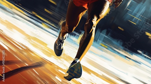 A Runner's Legs in Motion, Dynamic Abstract Painting of a Sprinter on a Track