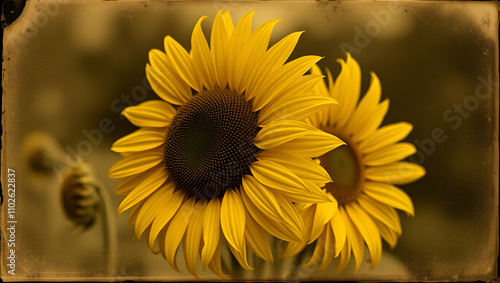 Timeless Sunflower: A Vintage Daguerreotype with Dramatic Ambrotype Tintype Effect