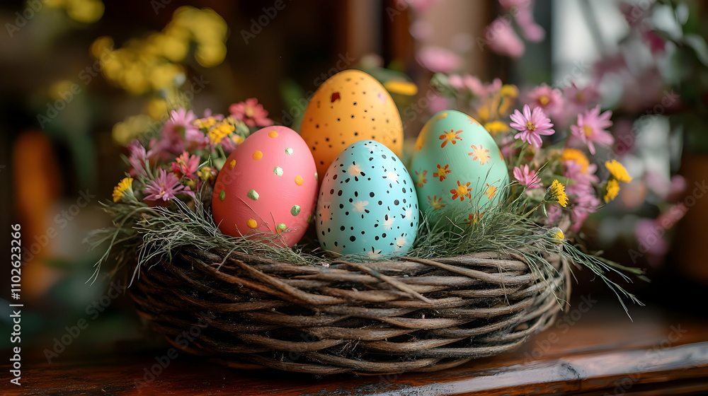 Decorative Easter Eggs in Nest Spring Illustration Decorative Easter Eggs in Nest Spring Illustration