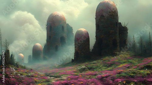 Misty Ruins Digital Illustr...