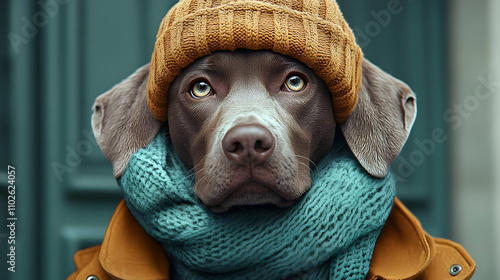 Cute Dog in Winter Hat and ...